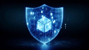 Un escudo digital representando la seguridad que blockchain proporciona contra los ciberataques