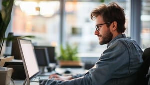 a man working relaxed in from of a computer